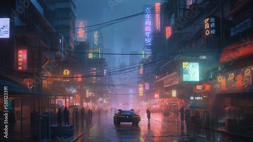 Landscape of a Cyberpunk city (AI Generated) © Simone