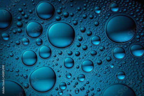 macro water drops droplets beading on a aqua blue colored painted metal car with waxed finish, background, generative ai