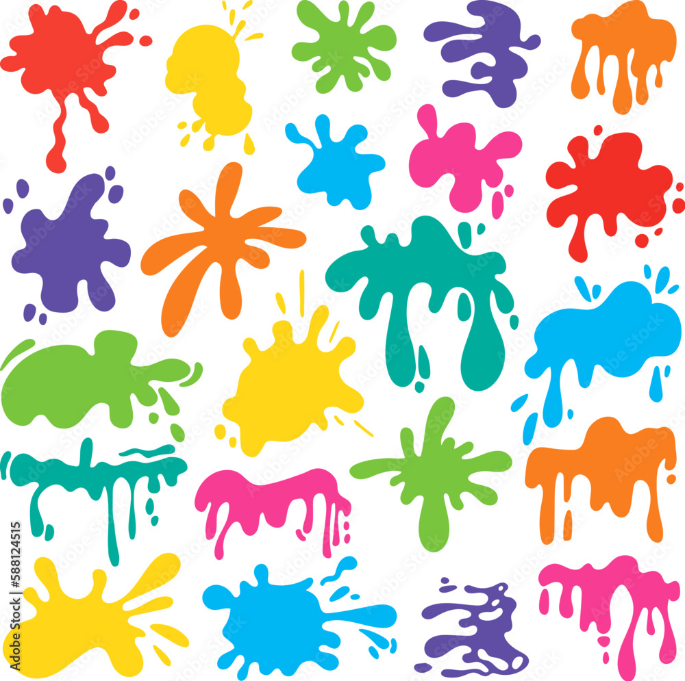 Paint splashes color blobs. Stain cartoon style, abstract isolated ink drops. Flat dripping liquid elements, art style stains neoteric vector elements Paint splashes color blobs. Stain cartoon style, abstract isolated ink drops. Flat dripping liquid elements, art style stains neoteric vector elements