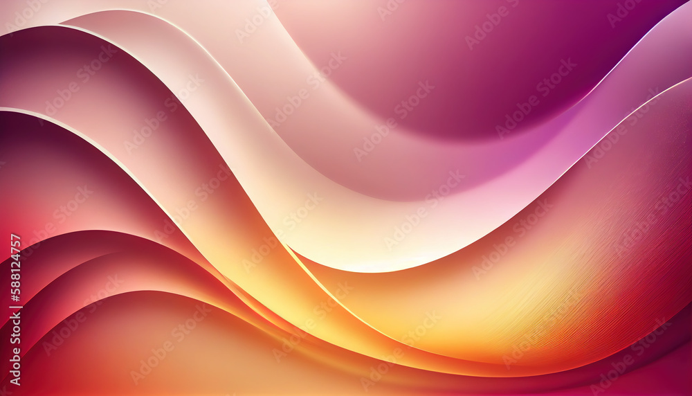 Fototapeta premium Abstract Shiny neon glass translucent wavy composition with gradient transition, elegant clean background - generative AI.