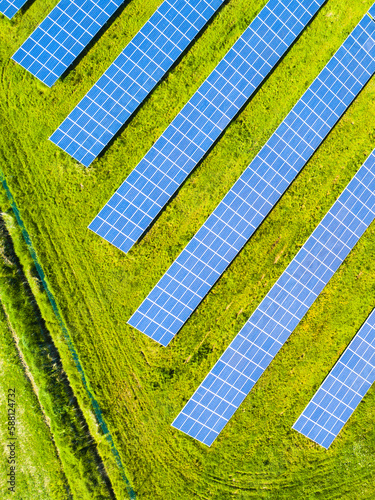 Top down view of solar panels. Renewable energy from above as background concept.