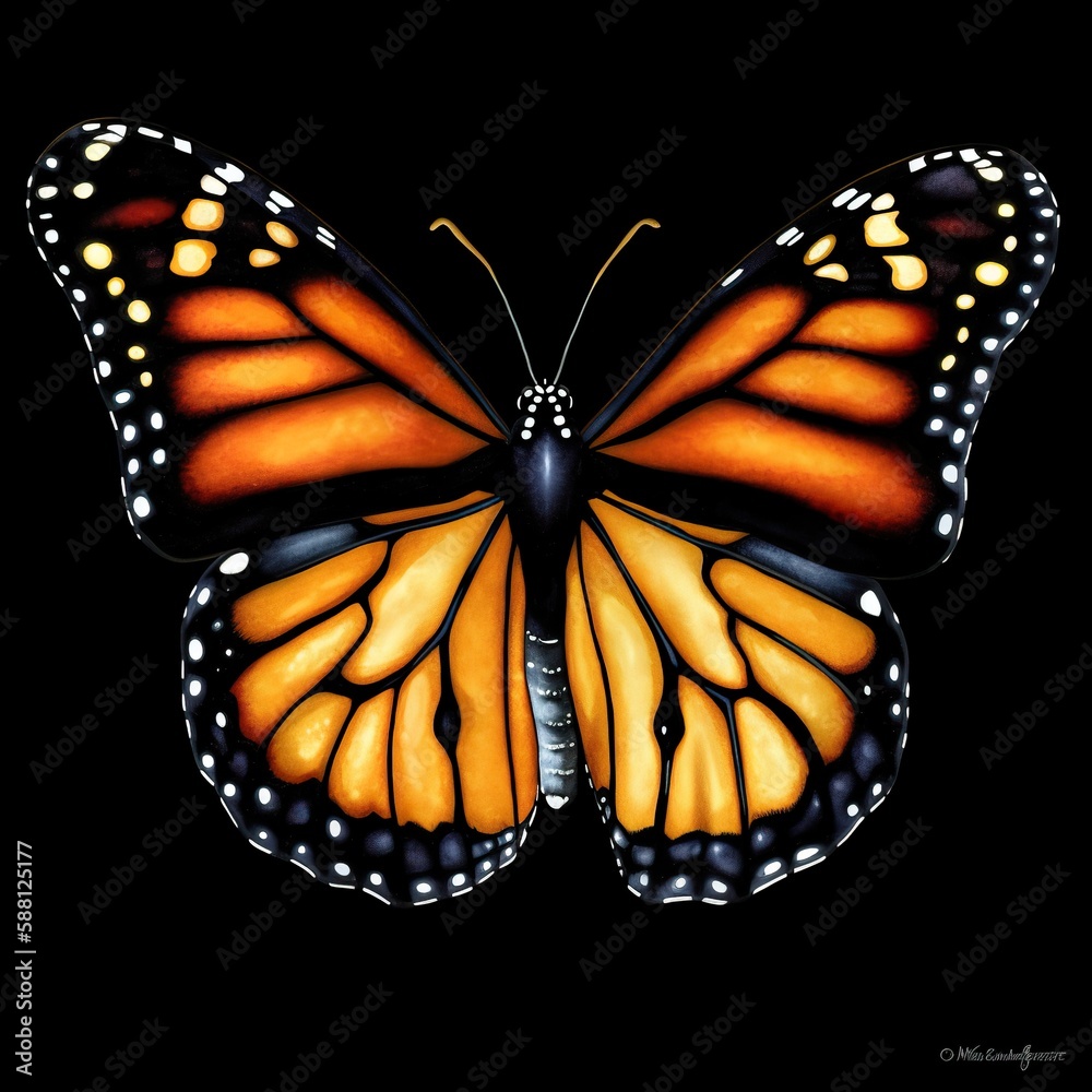 Butterfly symmetrical, isolated on black background. Generative AI ...