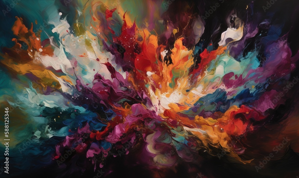  an abstract painting of a colorful explosion of colors on a black background.  generative ai