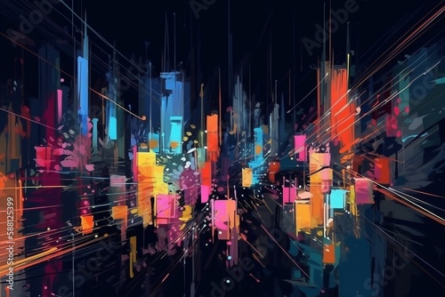 Miasto abstrakcyjny kolorowy animowany obraz Generative AI