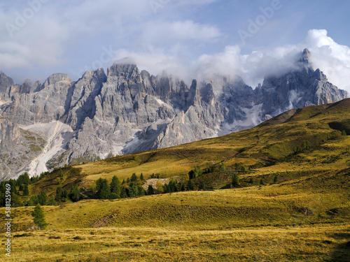 Stormy summer landscape of the famous Pale di San Martino near San Martino di Castrozza, Italian dolomites