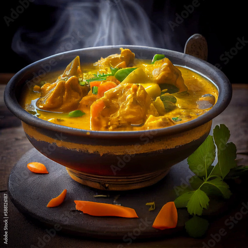 Un tazón de curry fragante y caliente photo