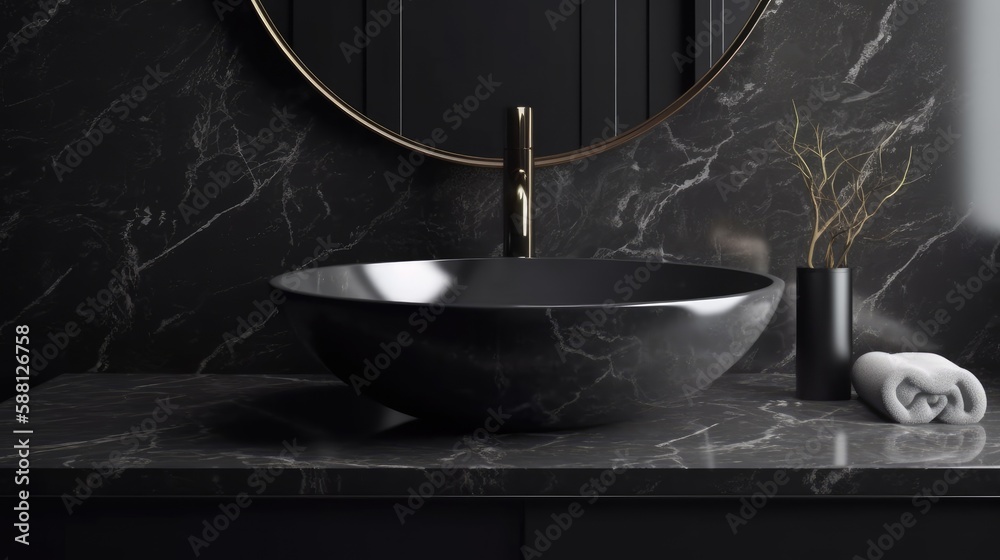 Ultra modern house natural graphite marble bathroom sink. Generative AI