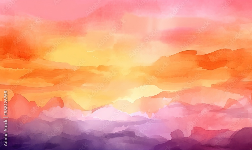  a painting of a sky with clouds and a sunset in the background.  generative ai