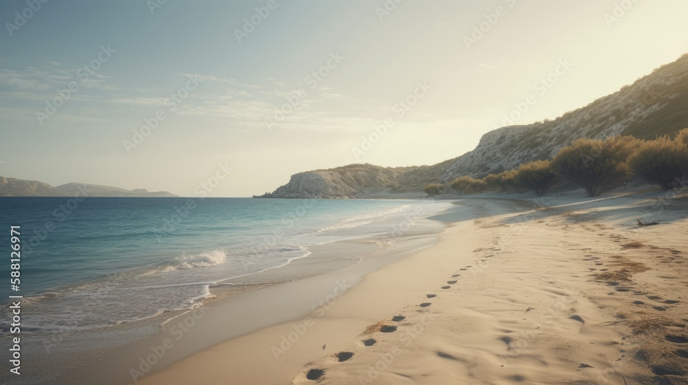 Beautiful landscape of a beach with clear blue water and white sand, Generative AI


