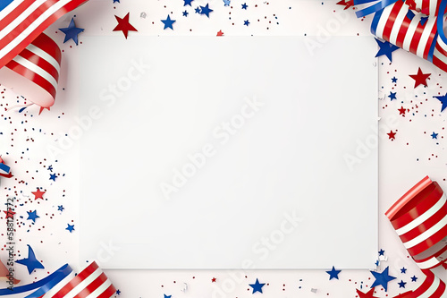 Abstract red white and blue patriotic background with copy space created with Generative AI technology