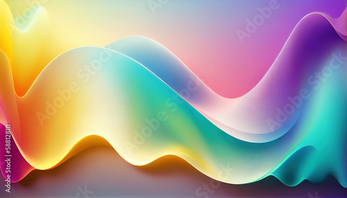 Abstract Shiny neon glass translucent wavy composition with gradient transition, yellow pink beige green white elegant clean background - generative AI.