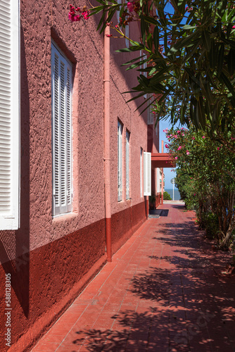 Facade in warm colors in the summer of Punta del Este  Uruguay