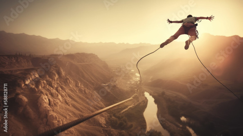 Bungee jumping created with generative AI technology photo
