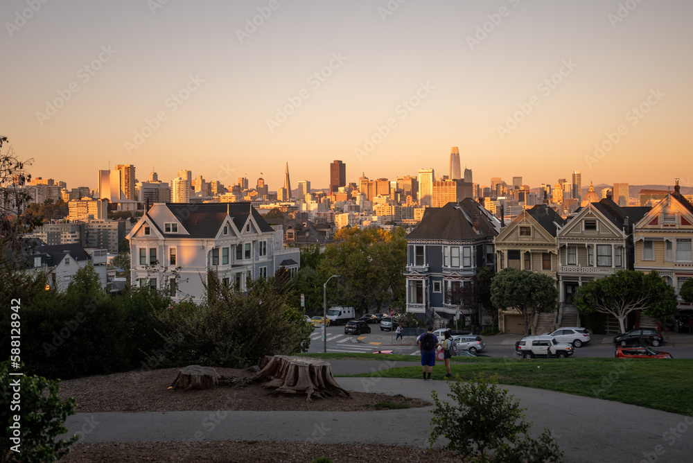 Golden hour over Alamy Square and Painted Ladies.