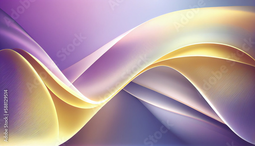 Abstract Shiny neon glass translucent wavy composition with gradient transition, purple yellow blue beige elegant clean background - generative AI.