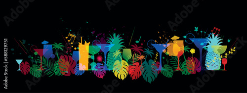 sfondo bicchieri da cocktail, aperitivo, beach club, concetto di festa in spiaggia, grafica bar