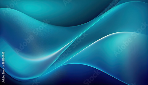 Abstract Shiny neon glass translucent wavy composition with gradient transition, blue elegant clean background - generative AI.