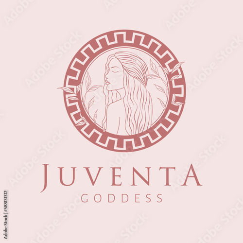 Juventa goddess logo design. Greek goddess vector logotype. Beauty and art industry logo template. Ancient roman goddess of youth.