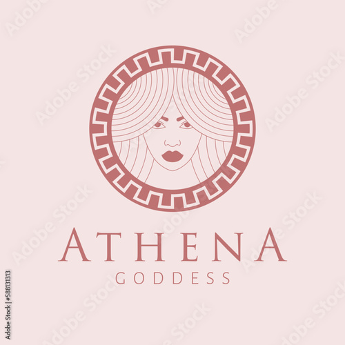 Athena goddess logo design. Greek goddess vector logotype. Beauty and art industry logo template. Goddess of wisdom, industrial strategy and tactics.