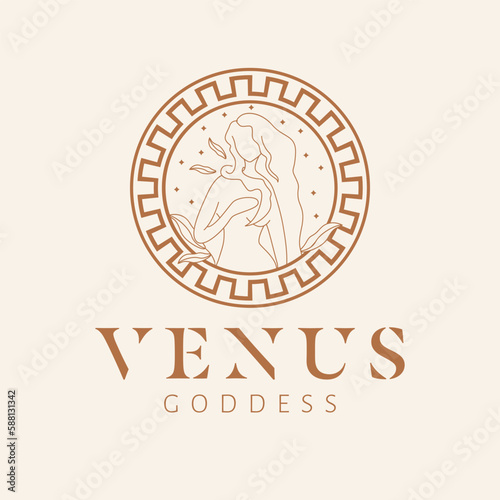 Venus goddess logo design. Goddess vector logotype. Beauty and art industry logo template. Goddess of beauty, carnal love, desire, fertility and prosperity.