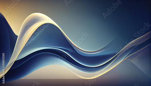 Abstract Shiny neon glass translucent wavy composition with gradient transition, blue white elegant clean background - generative AI.