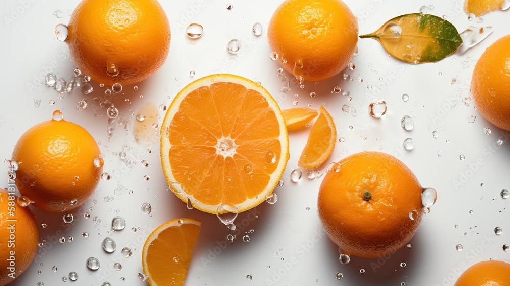oranges citrus fruits with drops of water on a white background oranges citrus fruits with drops of water on a white background