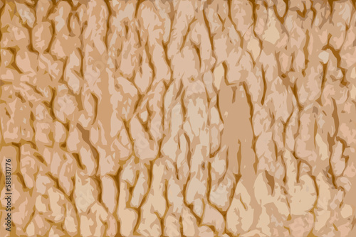 Realistic illustration of Light brown shaggy fabric. Abstract background of plush faux fur fleece surface close-up.