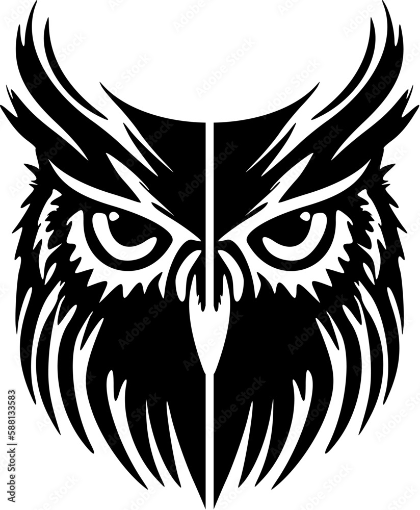 ﻿A minimalist vector logo of an owl in black and white.
