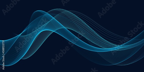 Smooth flow of wavy shape with gradient abstract background, dark blue design curve line energy motion, relaxing music sound or technology