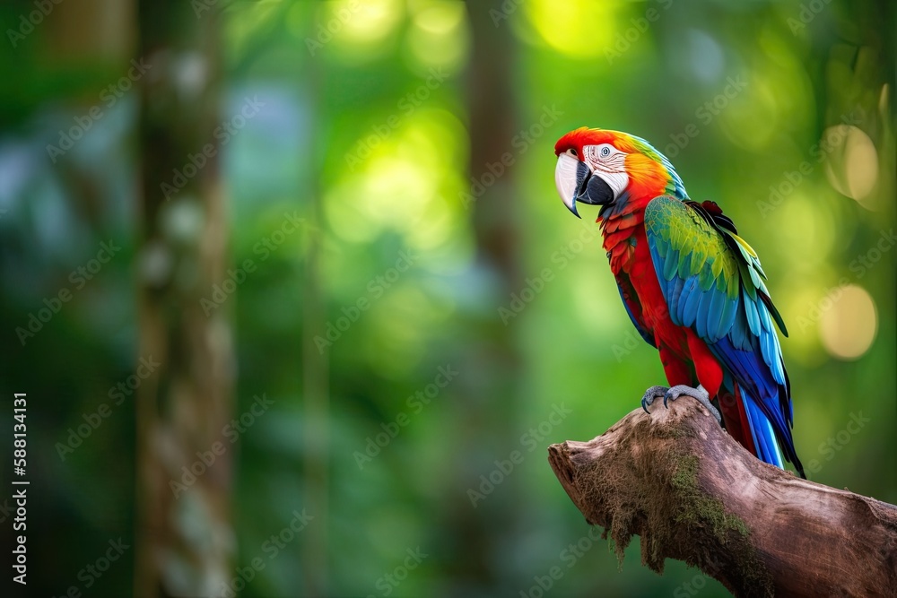 A Spectrum of Hues - The Vivid Plumage of a Tropical Parrot in its Natural Habitat Revealed - Generated AI