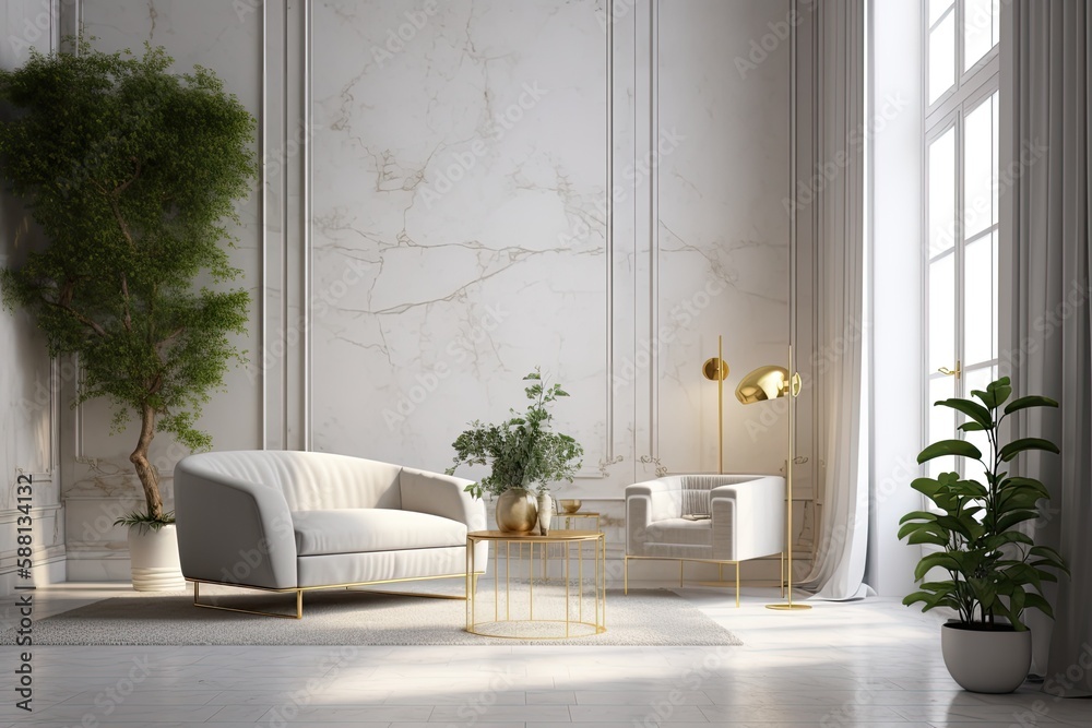 cozy living room with comfortable furniture and greenery. Generative AI cozy living room with comfortable furniture and greenery. Generative AI