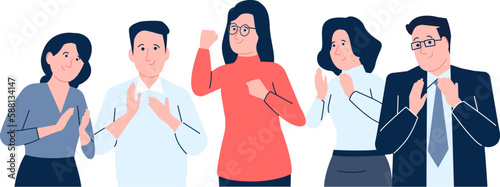 Office employee congratulation, motivate colleagues. Proud coworker, business partners has claps. Team recognition, applause recent vector characters