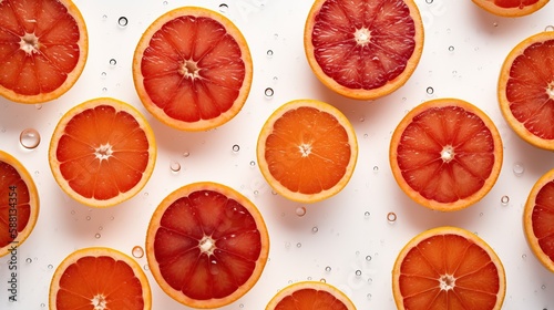 red oranges citrus fruits with drops of water on a white background photo
