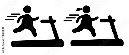 vector simple set 2, obesity run stickman at treadmill, man and woman