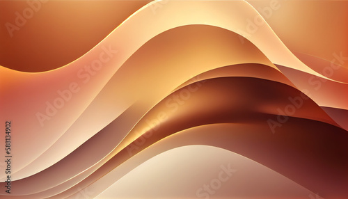 Abstract Shiny neon glass translucent wavy composition with gradient transition, brown beige yellow dark elegant clean background - generative AI.