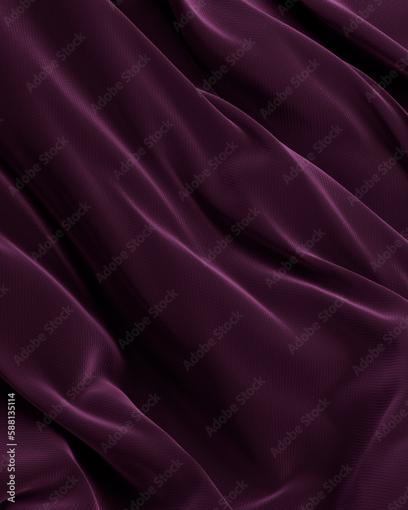 Fototapeta premium Velvet fabric folds texture purple color 3d rendering material