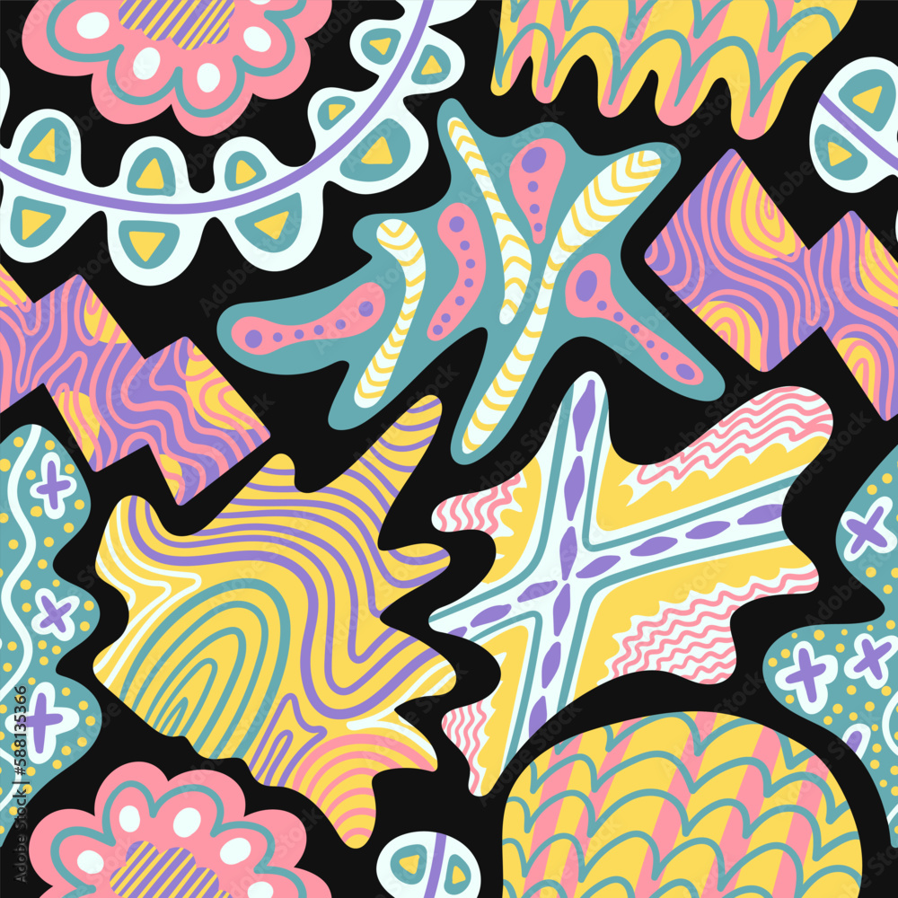 Fototapeta premium vector doodle colorful freeform seamless pattern on black