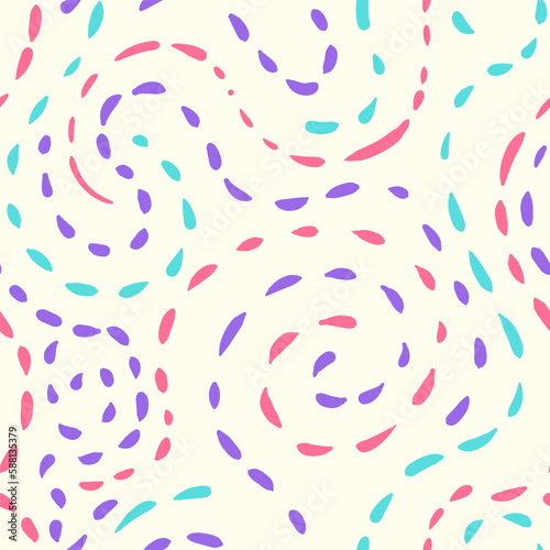 vector colorful swirl line dots seamless pattern on white