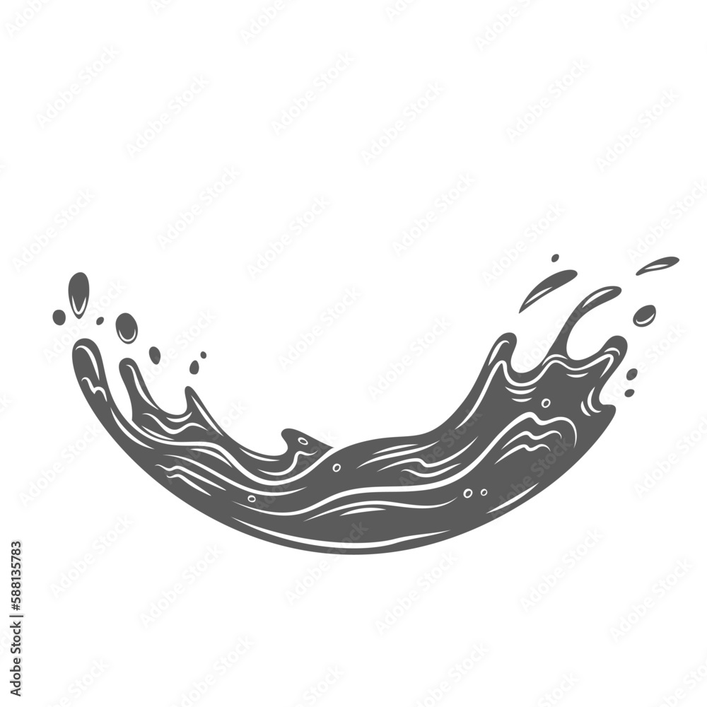 Splash of falling water drop glyph icon vector illustration. Stamp of liquid swirl, droplets and dribbles fall with curve burst, dynamic motion of splashing water with smooth swirl and bubbles Splash of falling water drop glyph icon vector illustration. Stamp of liquid swirl, droplets and dribbles fall with curve burst, dynamic motion of splashing water with smooth swirl and bubbles