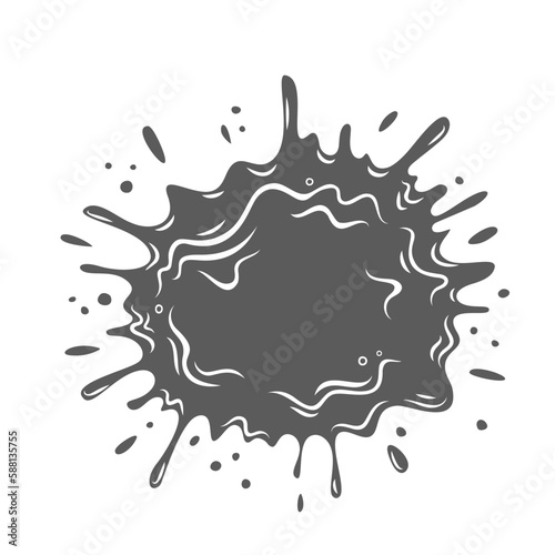 Water splash, top view glyph icon vector illustration. Stamp of liquid, paint or ink blob of circle frame with crown of splatters and dribbles, drop spot on wet surface, motion of water droplets