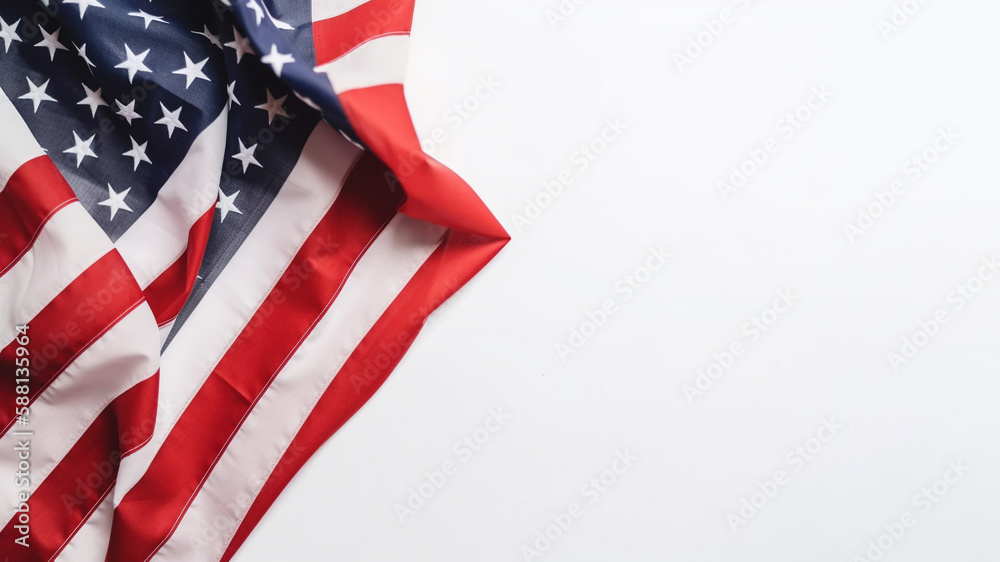 Fototapeta premium Generative ai. American Flag wave white background for Memorial Day or 4th of July