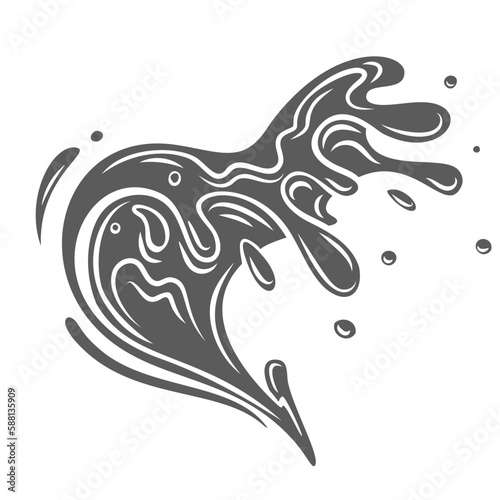 Water splash of waves glyph icon vector illustration. Stamp of curve sea or ocean surf, foam tide with fresh fizzy droplets, splatters and drips of wavy liquid spray, swirl of water stream in storm photo