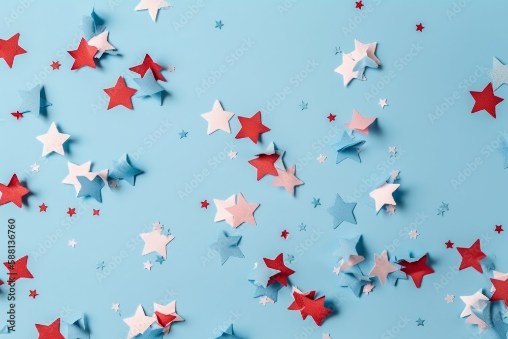 Generative ai. American Flag color stars top view blue background for Memorial Day or 4th of July Generative ai. American Flag color stars top view blue background for Memorial Day or 4th of July