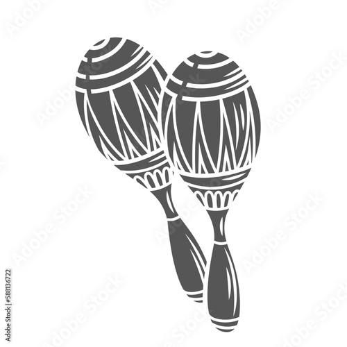 Maracas glyph icon vector illustration. Stamp of Mexican musical percussion instrument for music rhythm on dance party, silhouette of two wooden maracas shakers with handles and Mexican pattern