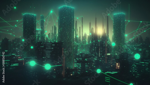 the city is connected and surrounded by a network of internet connections.Generative AI 