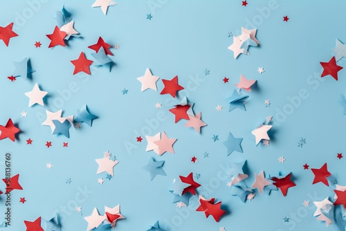 Generative ai. American Flag color stars top view blue background for Memorial Day or 4th of July