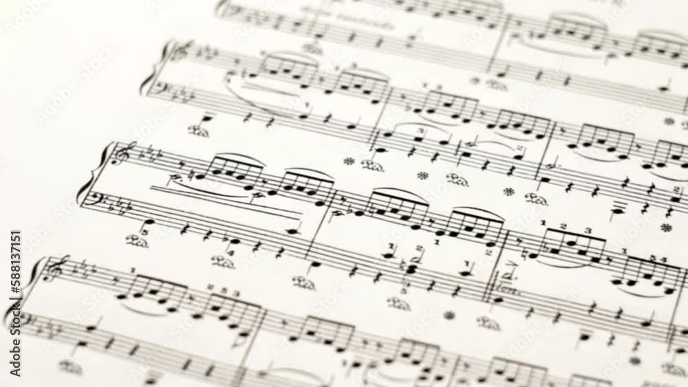 Several clips of classical musical score on white paper Several clips of classical musical score on white paper