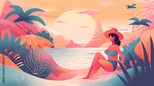 Good vibes summer, beach and relaxed summer illustration generative art
