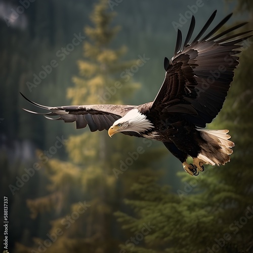 Majestic flying bald eagle