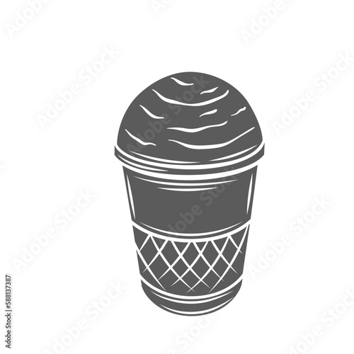 Ice cream in waffle cup glyph icon vector illustration. Stamp of vanilla sundae ball in crispy wafer, sweet summer dessert for kids party and treat for children, refreshing gelato or ice cream